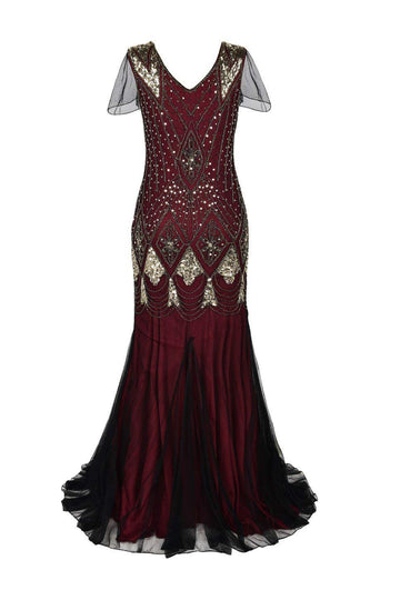 Burgundy 1920s Sequins Flapper Long Dress